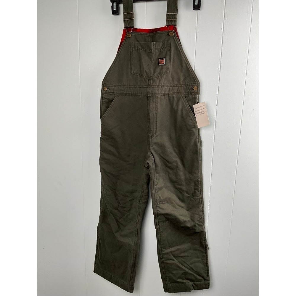 Walls Kids Insulated Bib Overalls Olive Green Cotton Duck Buffalo Lining 12/14